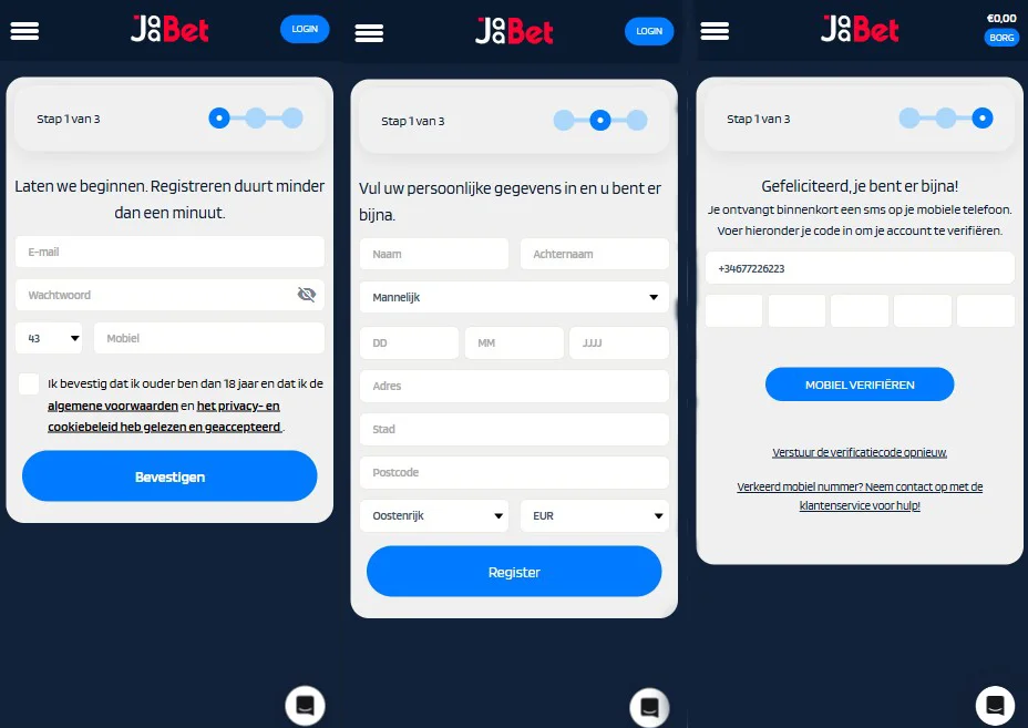Jaabet casino Registratie en KYC